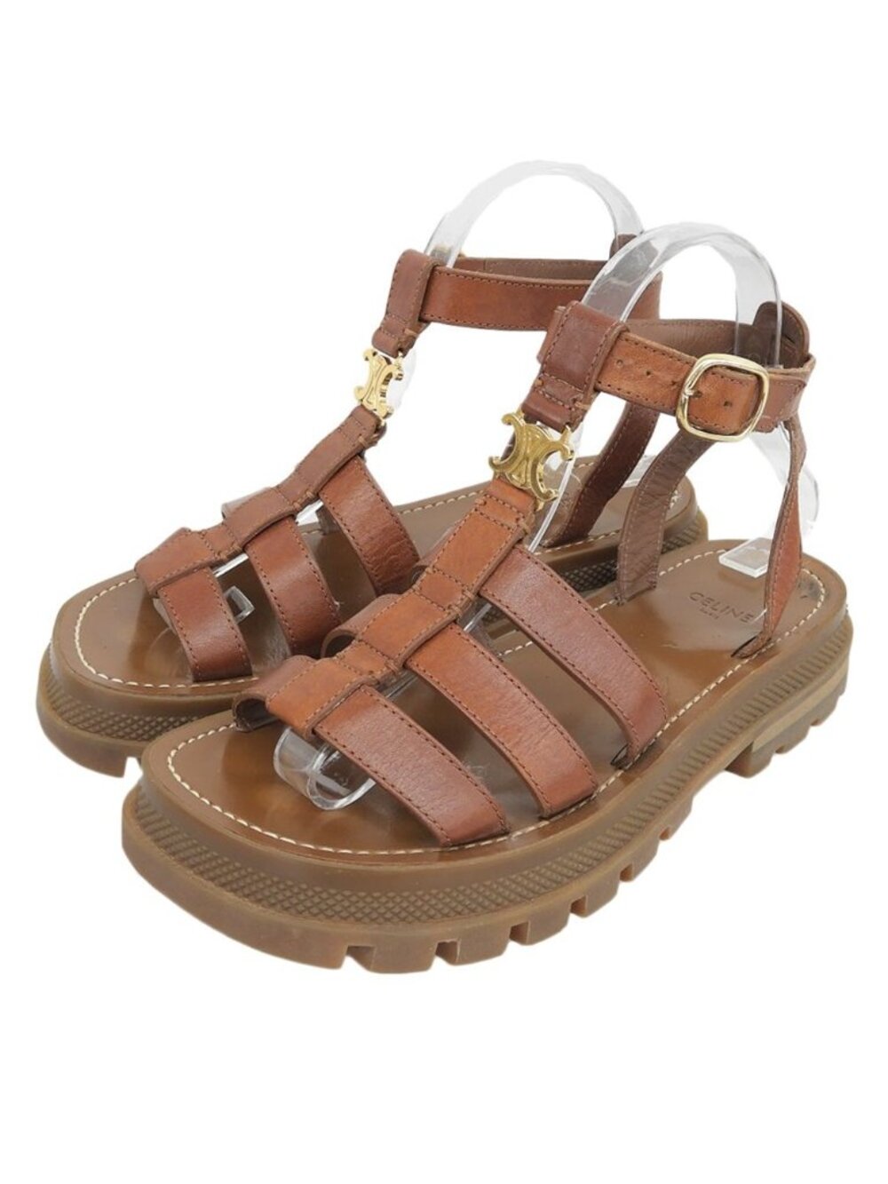 Celine Leather Triomphe Gladiator Sandals Shoes Brown